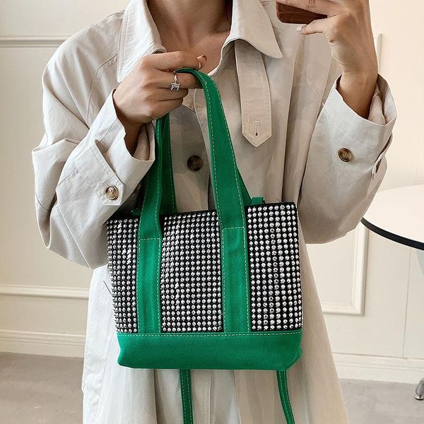 

evening bags women fashion rivets totes bag 2021 canvas handbag large capacity studded single shoulder crossbody for girl's bolsas