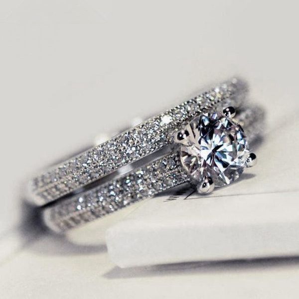

cluster rings exquisite two-piece ring shiny crystal fashion personality ladies engagement, Golden;silver