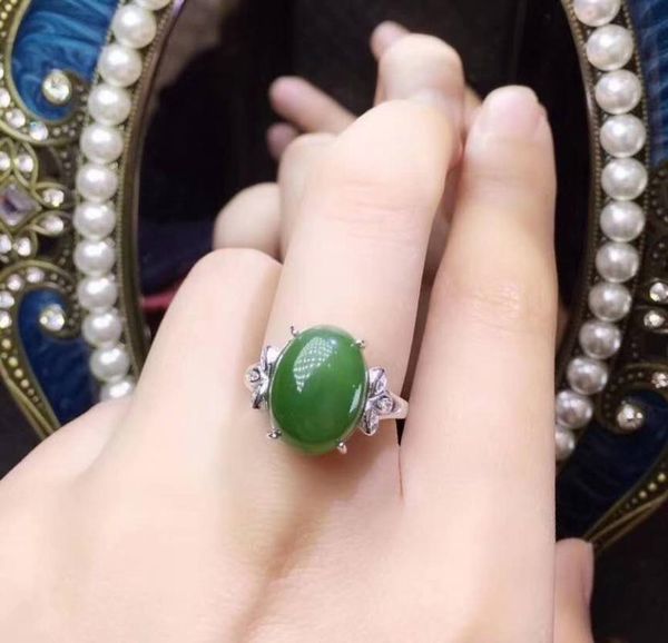 

cluster rings natural real jade ring 925 silver inlaid fashion wedding, Golden;silver