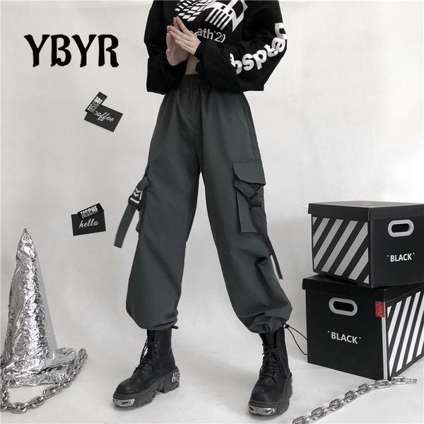 

women's pants & capris big pockets cargo women high waist loose fashion streetwear pant baggy tactical trouser hip hop quality joggers, Black;white