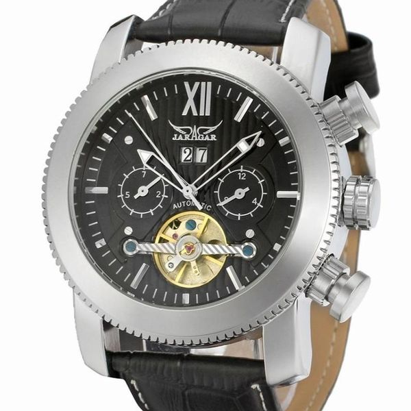 

tourbillon watches mens automatic watch men famous leather mechanical gold bezel relogio masculino wristwatches, Slivery;brown
