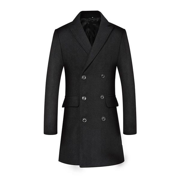 

men's wool & blends luclesam winter men warm thicken trench coat mens casual long windbreaker casaco masculino sobretudo, Black