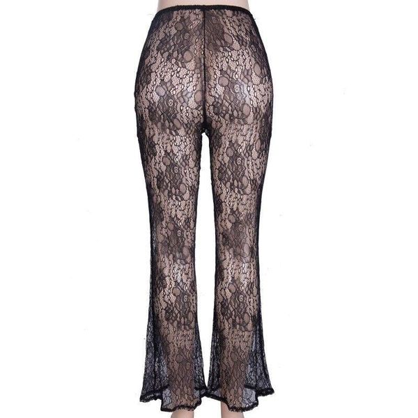 

women's pants & capris women beach mesh sheer bikini cover ups transparent night long pant suits, Black;white