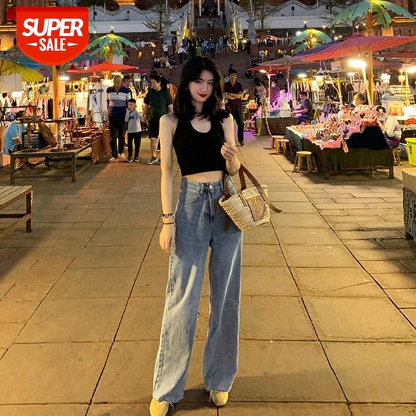 

fashionable french retro waist denim wide leg pants straight women trendy amazon #1n3b, Black;white