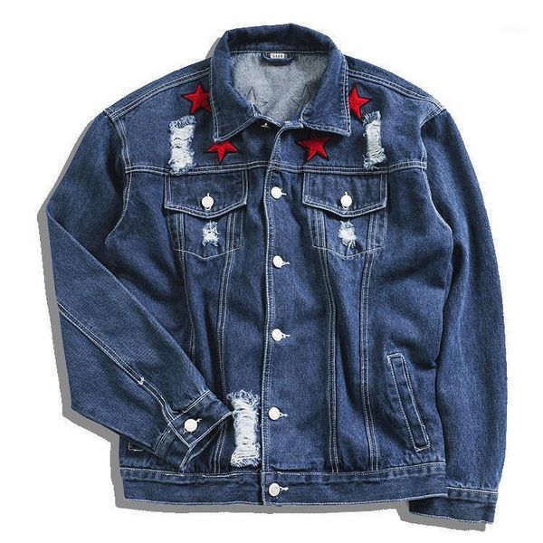 

19ss men long sleeve embroidery stars fashion couple denim baseball coats & jackets abstract digital coat #d10 men's, Black;brown