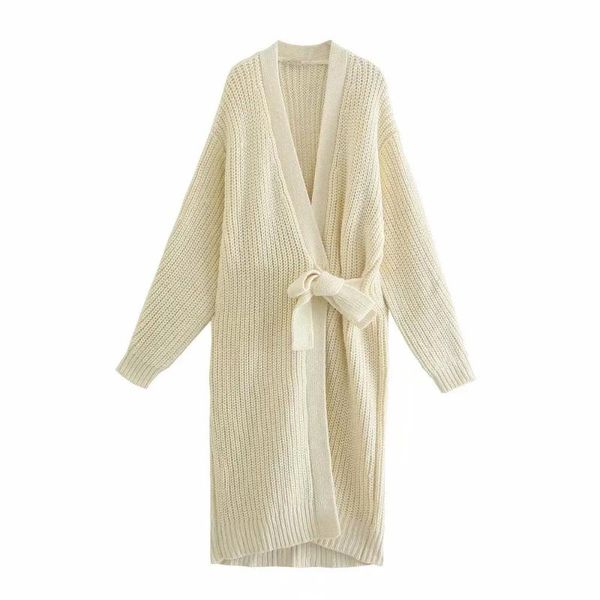 

women's knits & tees bbwm 2021 spring autumn women vintage solid sweater female simplicity knitted cardigan loose lace v neck long top, White