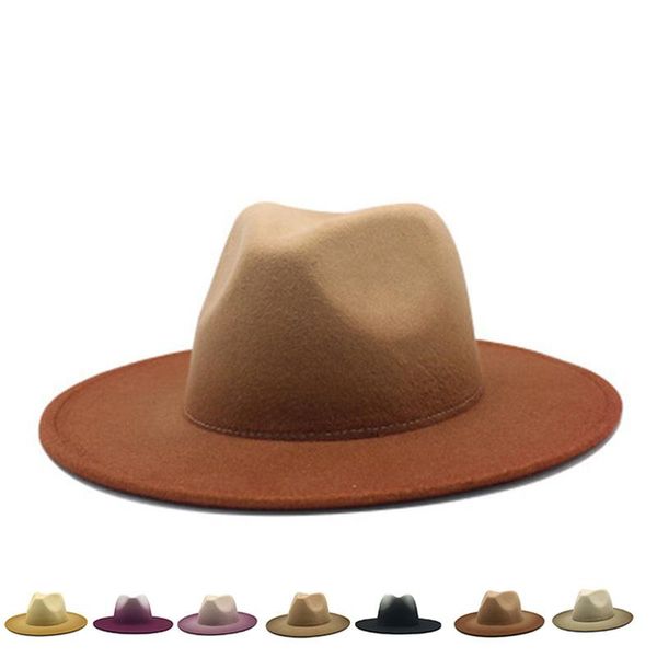 

wide brim hats fedora hat women gradient color designed panama vintage artificial jazz cap black caps winter, Blue;gray