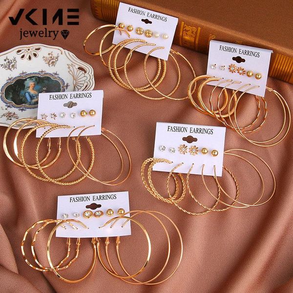 

vintage gold geometric round earrings set for women fashion twist metal earring big hoop jewelry gifts & huggie, Golden;silver
