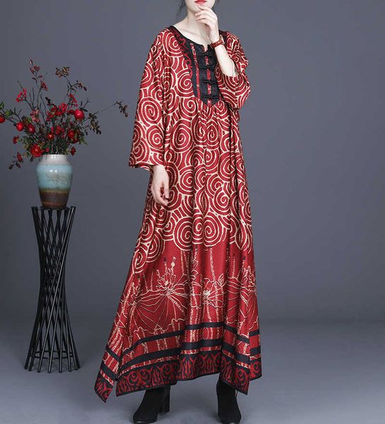 VANOVICH Abito lungo da donna primavera stile cinese in cotone moda selvaggia abbigliamento casual da donna irregolare 210615