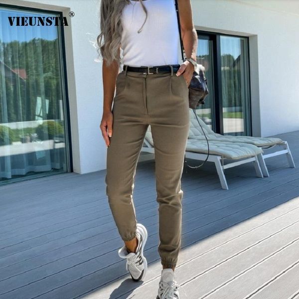 

women's pants & capris autumn solid slim fit bodycon women 2021 spring button elegant office lady trousers casual pocket pencil sweatpa, Black;white