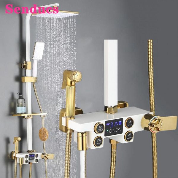 

bathroom shower set quality brass bathtub mixer faucet 10 inch rainfall head white gold thermostatic digital sets