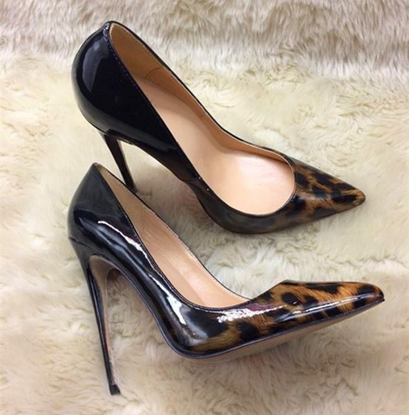 

dress shoes elegant single 12cm high heel ladies party brand fashion leopard gradient pointed high-heeled exquisite printing, Black