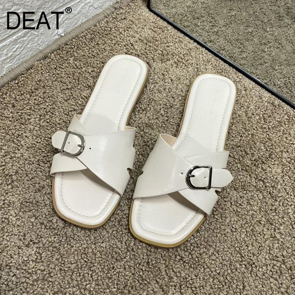 

slippers [deat] 2021 spring summer square toe shallow belt buckle simple outdoor flat women shoes fashion tide 10i388, Black