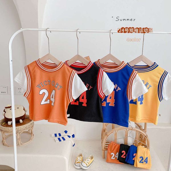 

boys' summer suit children's thin basketball sports net red handsome short sleeve ct034, White