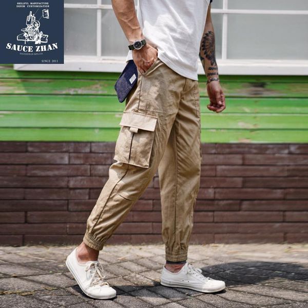 

men's pants saucezhan vintage pockets cargo casual mens cotton streetwear summer military men, Black
