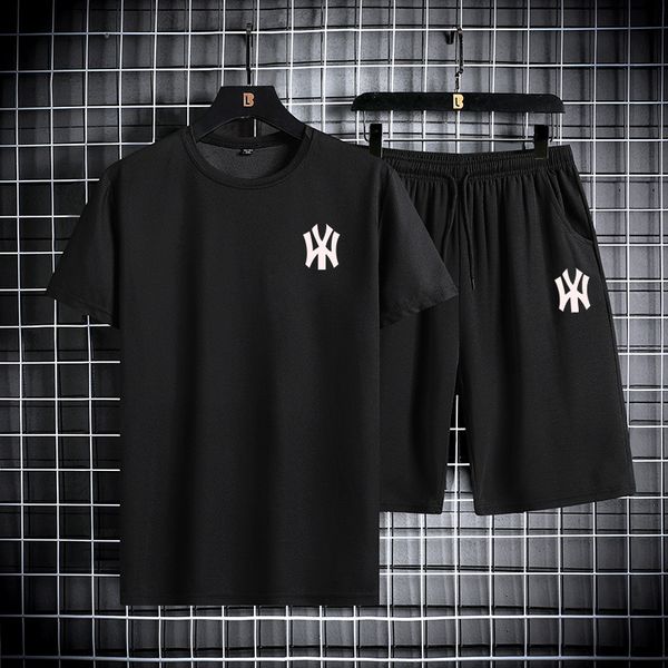 

short t-shirt casual 2021 fashion brand summer thin men's sports suit quick drying short sleeve round neck cloth, Black