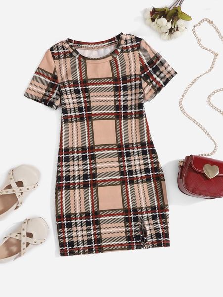 

toddler girls tartan print dress she, Red;yellow