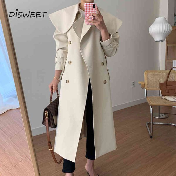 

down solid o-neck woman korea loose irregular long sleeve a-shaped trench women winter warm slim white women's, Tan;black