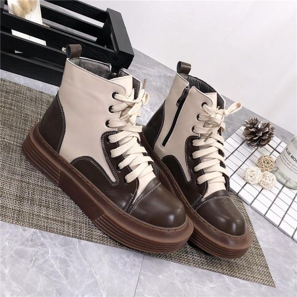 

boots british tide autumn and winter all-match high-women's single comfortable retro cotton, Black