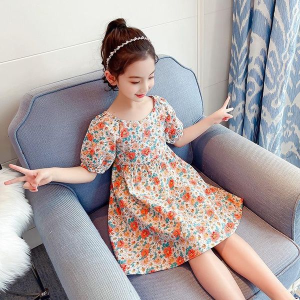 

children's floral summer dress 2021 girl's cotton retail dresses, Red;yellow