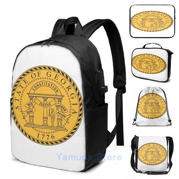 

backpack funny graphic print seal of georgia usb charge men school bags women bag travel laptop