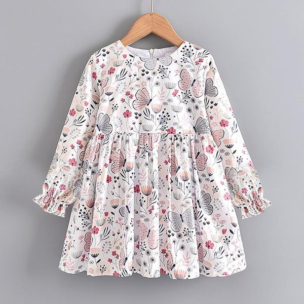 

spring and autumn long sleeve dress butterfly print princess skirt girl's dresses, Red;yellow