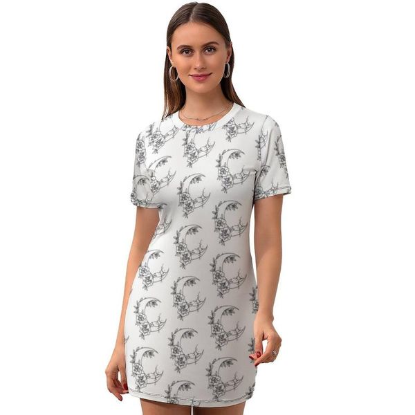 

casual dresses moon star dress short sleeve going out bodycon female spandex printed one-piece, Black;gray
