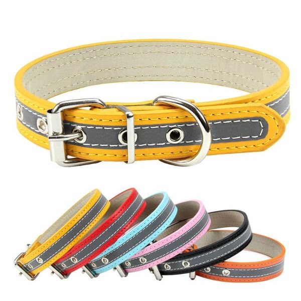 

dog collars & leashes s-xxl collar reflective night safety puppy neck strap metal tail hole for small medium large pet product 6colors