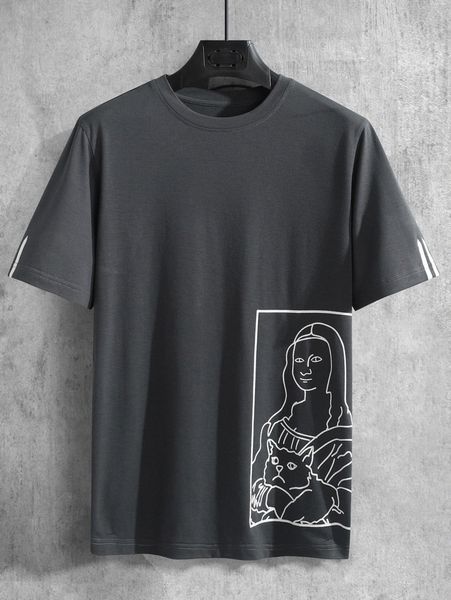 

men figure & cat print tee g9hz#, White;black