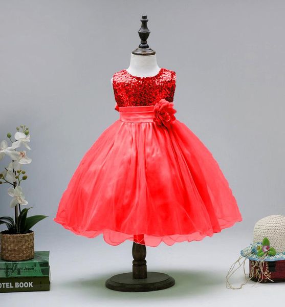 

girl's dresses the girl summer knee-length sleeveless ball gown dress flower sequined girls wear costumes, Red;yellow