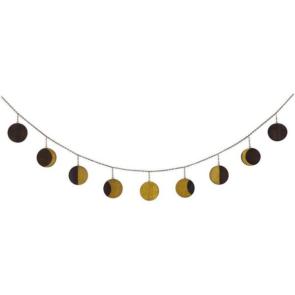 

decorative objects & figurines wood moon phase garland with metal chains celestial wall hanging, boho style bohemian wooden decor