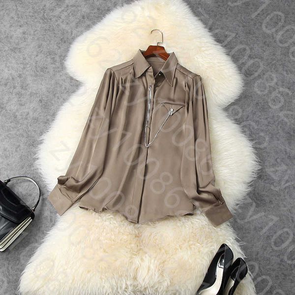 

2021 spring long sleeve lapel neck black pure color single-breasted zipper stars chains blouse elegant casual shirt shirts ld301302t1173, White