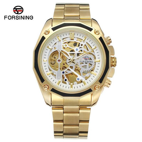 

2021 forsining automatic mechanical men wristwatch military sport male clock brand luxury stainless steel skeleton man watch 8130 lj201124 w, Slivery;brown