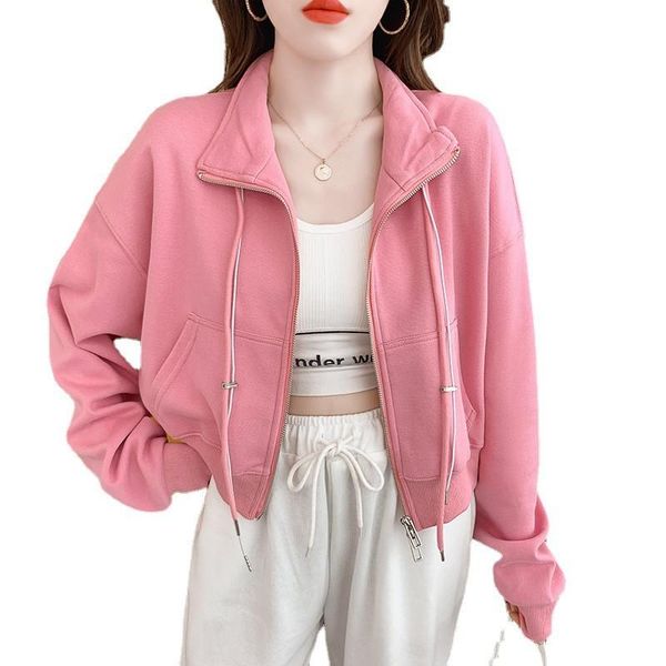 

women's jackets autumn all-match slim jacket women korean fashion baseball hooded zipper loose cardigan sweater ladies short jd1891, Black;brown