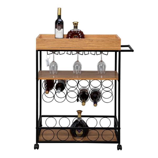 

industrial wine rack cart kitchen rolling storage bar wood table serving trolley other home decor