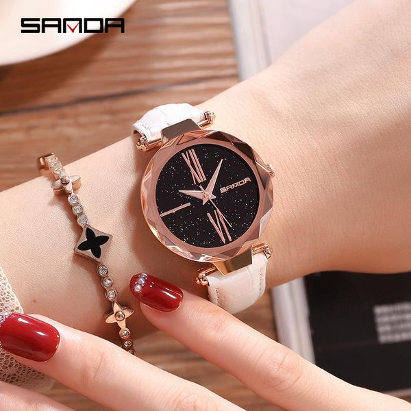 

wristwatches women's watch starry sky luxury ladies leather belt dress quartz wrist 2021 gifts for women saat, Slivery;brown