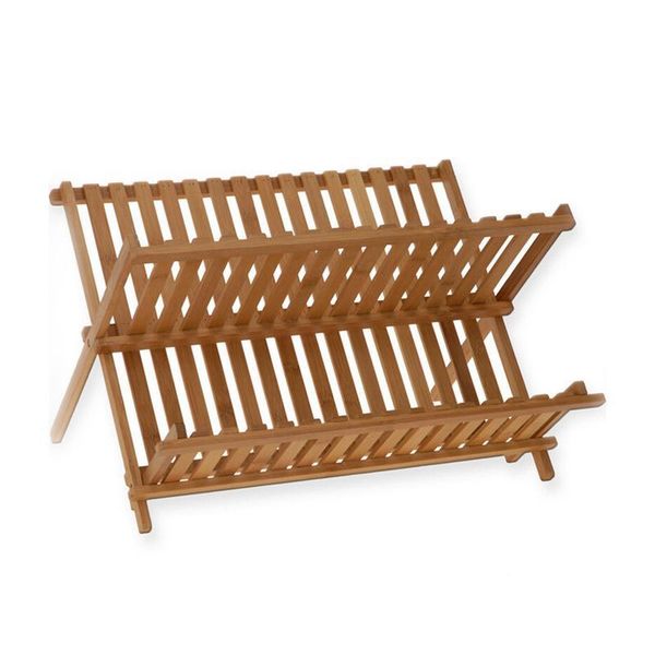 

bathroom storage & organization folding bamboo dish rack drying holder utensil drainer plate wooden flatware