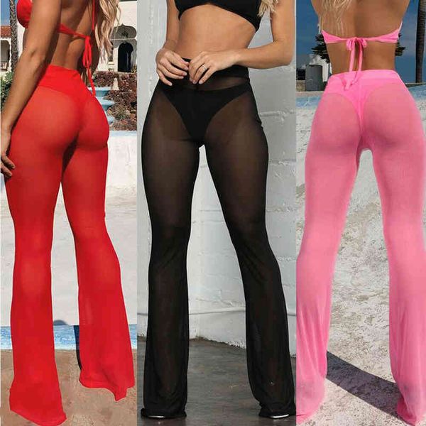 

fashion women see through swimsuits cover up beach long pants trousers, White;black