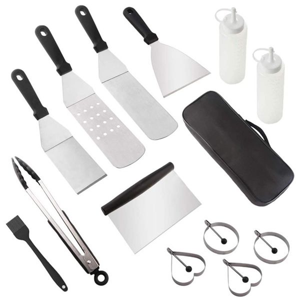 14 pcs aço inoxidável churrasco churrasco ferramenta conjunto grelhados grade spatula scraper combinação cozinha gadget acessórios de cozinha ao ar livre