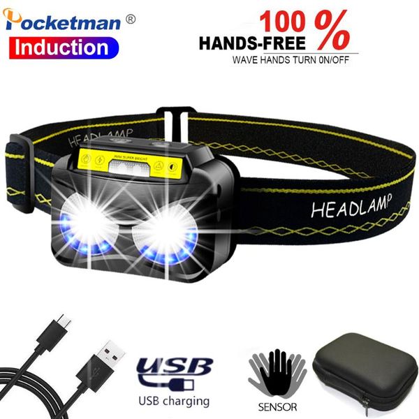 

portable body motion sensor headlight usb rechargeable headlamp induction head front light waterproof torch headlamps