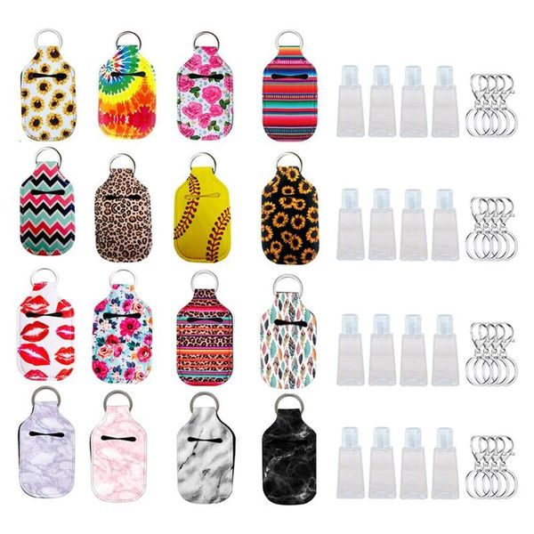

30ml empty hand sanitizer keychain holder travel bottles refillable containers flip cap reusable with carrier liquid soap dispenser