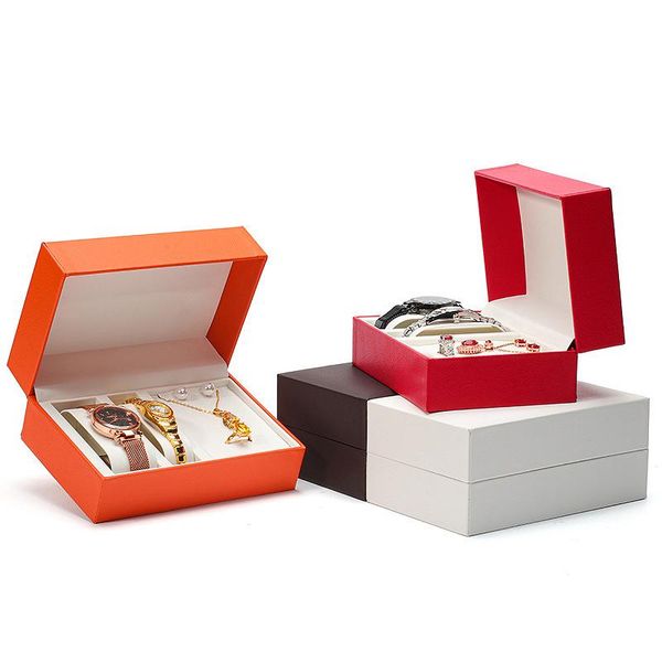 

jewelry pouches, bags portable travel white black red blue pu 2 slots watch gift box necklace ring set holder earring pendant organizer case, Pink;blue