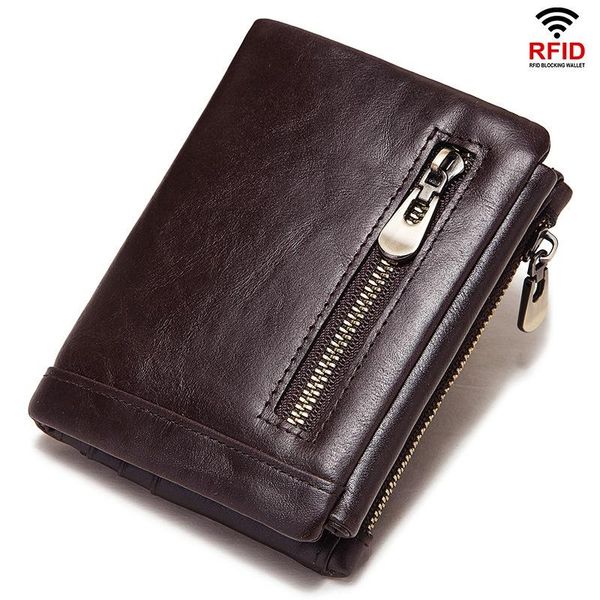 

men's cowskin wallet short genuine leather rfid block male wallets cards case coin pocket clutch casual multi-functional purse, Red;black