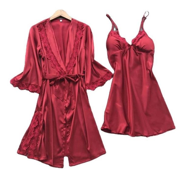 

women's sleepwear pajamas silk suspender skirt large size comfortable and breathable solid color night gown swimming two-piece home nig, Black;red