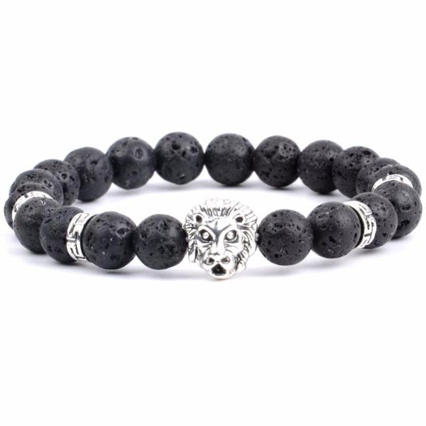

beaded, strands plated silver budhha bracelet natural stone black lava bangles for men jewelry handmade women bracelets gifts bileklik pulse