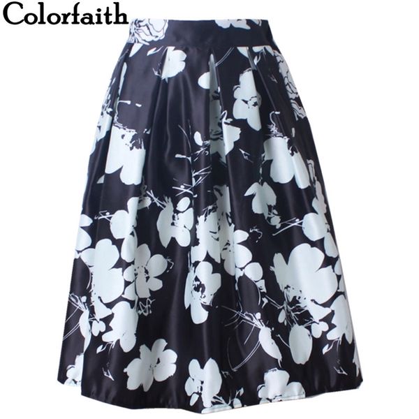 

fashion spring satin skirt women vintage casual black white painting printed ball gown pleated high waist midi sk040 210427