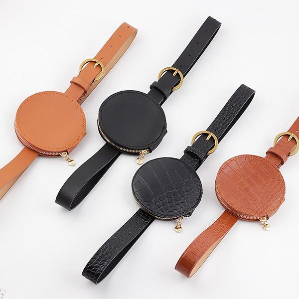 

fashion waist belt bags for women solid color pu leather round purses fanny packs mini wallet kidney bag