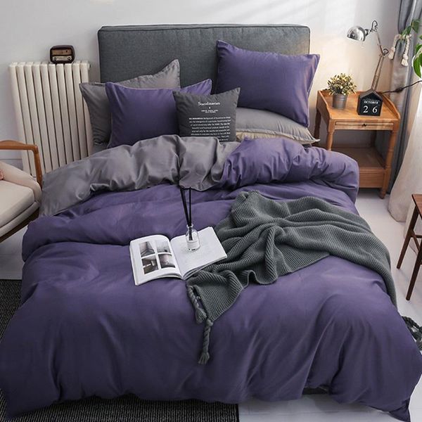 

bedding sets modern polyester set twin full  king duvet cover flat bed sheet pillowcase linen bedroom bedclothes solid color