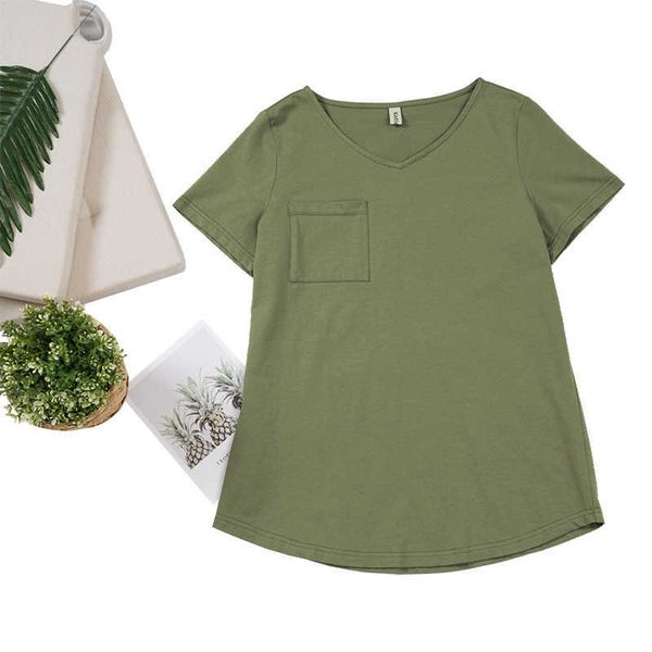 

cotton fashion casual short sleeve v-neck summer women t-shirt harajuku tee shirts m30325 210526, White