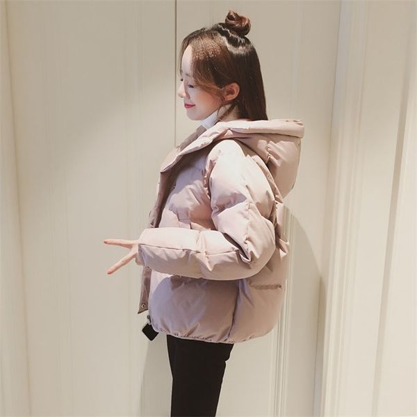 

winter down padded jacket women's short korean style loose bread coat cotton small clothes 211013, Black